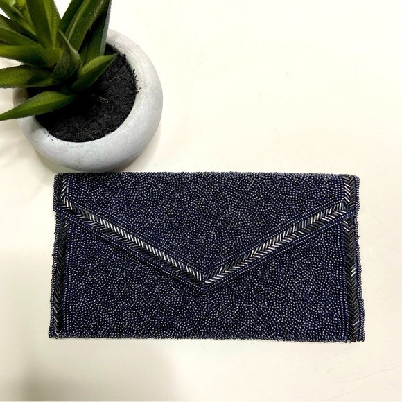 WALLACE VINTAGE Beaded Envelope Clutch Blue - Picture 1 of 7